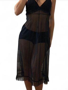 Zara Navy Sheer Dress with White Polka Dots